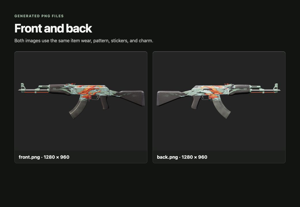 Front and back PNG files for the same inspected CS2 item